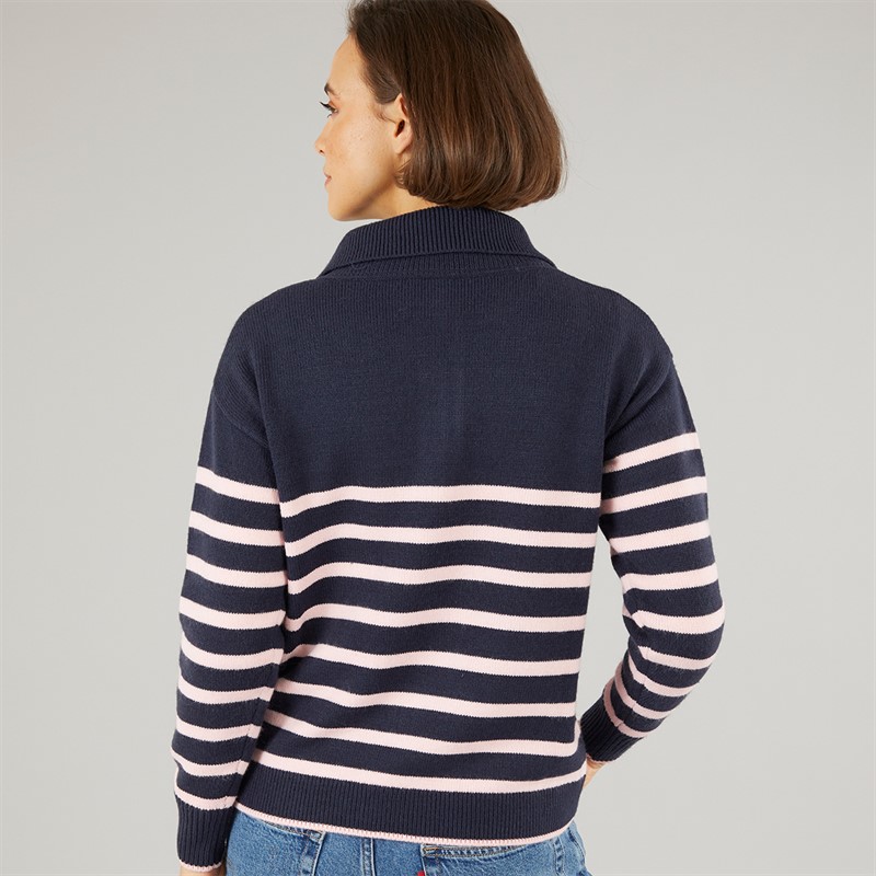 Crew Clothing Womens Half Zip Collared Jumper Navyrose Shadow