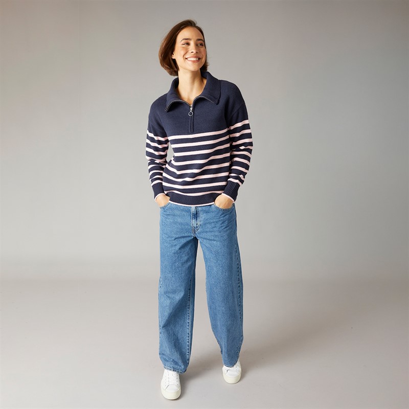 Crew Clothing Womens Half Zip Collared Jumper Navyrose Shadow