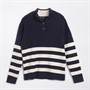Crew Clothing Womens Button Neck Jumper Navy/Whitelinen