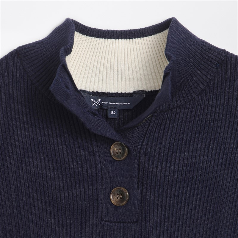 Crew Clothing Womens Button Neck Jumper Navy/Whitelinen