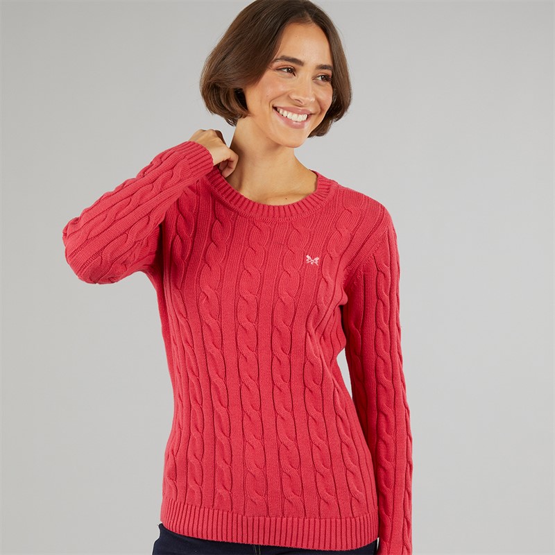 Crew Clothing Womens Chunky Cable Jumper Rasberrywine - Size 12