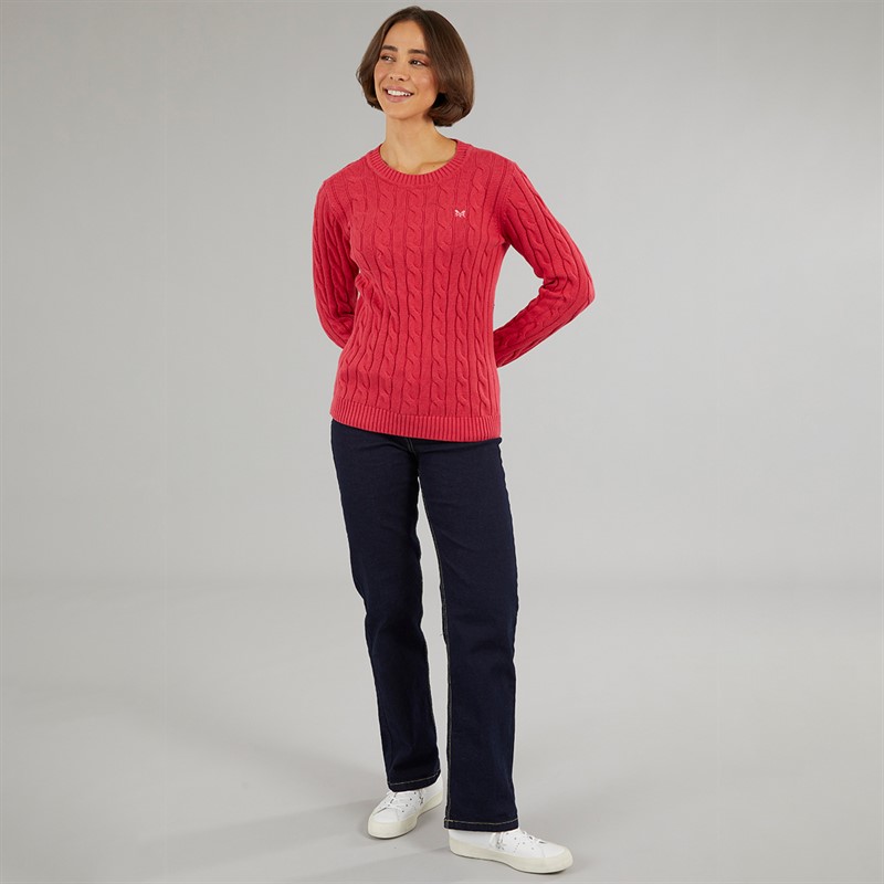 Crew Clothing Womens Chunky Cable Jumper Rasberrywine
