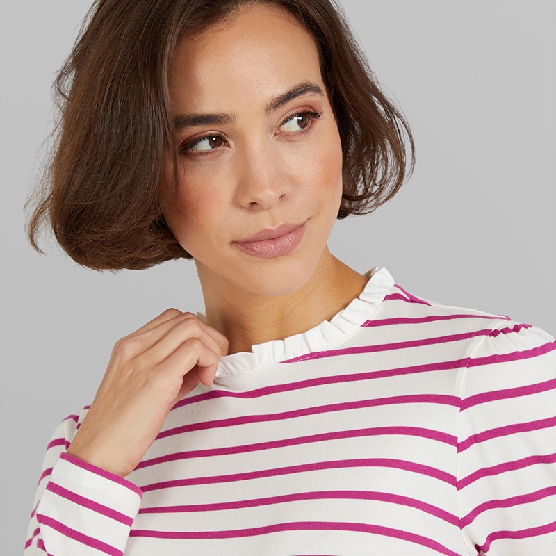 Crew Clothing Womens Frill Detail Top Magenta Haze/White
