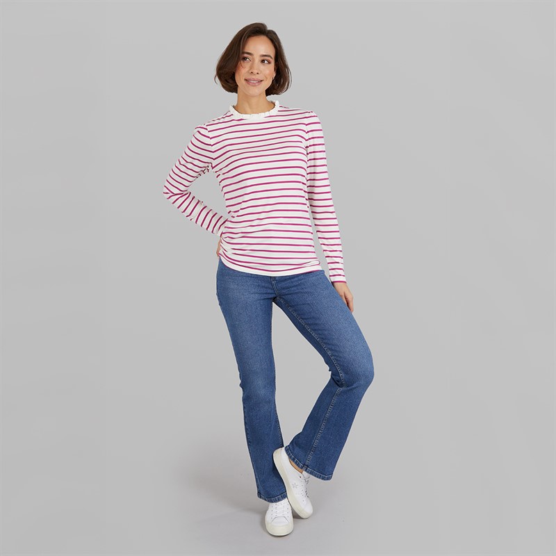 Crew Clothing Womens Frill Detail Top Magenta Haze/White