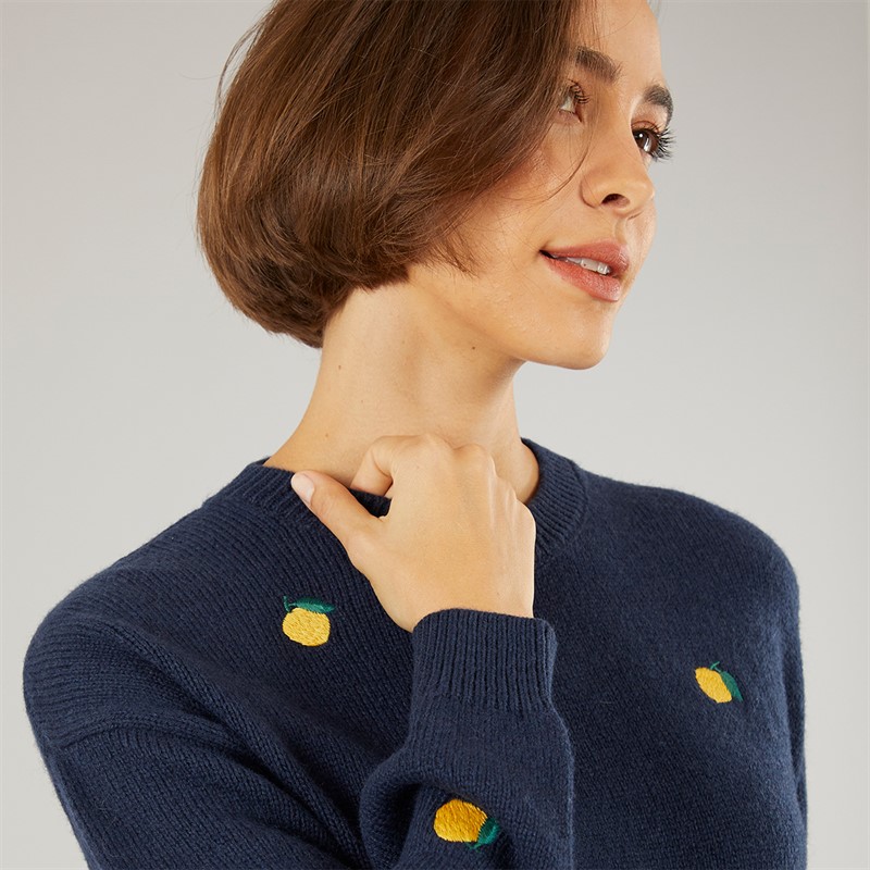 Crew Clothing Womens Fruit Embroidery Jumper Heritage Navy