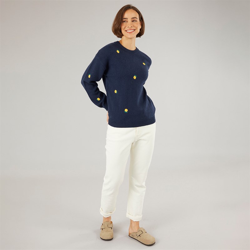 Crew Clothing Womens Fruit Embroidery Jumper Heritage Navy