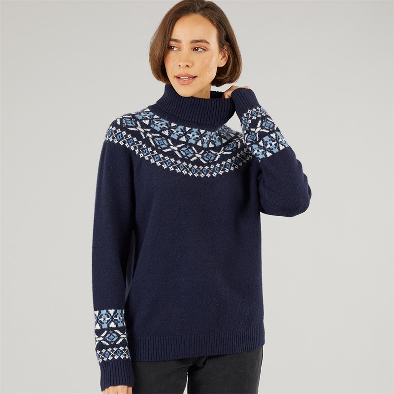 Crew Clothing Womens Fairisle Roll Neck Jumper Mediblue - Size 12