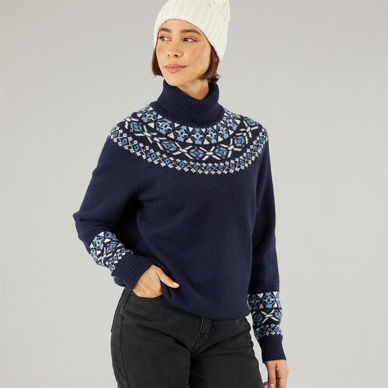 Crew Clothing Womens Fairisle Roll Neck Jumper Mediblue