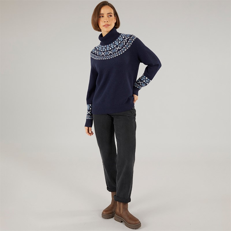 Crew Clothing Womens Fairisle Roll Neck Jumper Mediblue