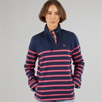 Crew Clothing Womens Toggle Stripe Sweatshirt Navy/Carmine