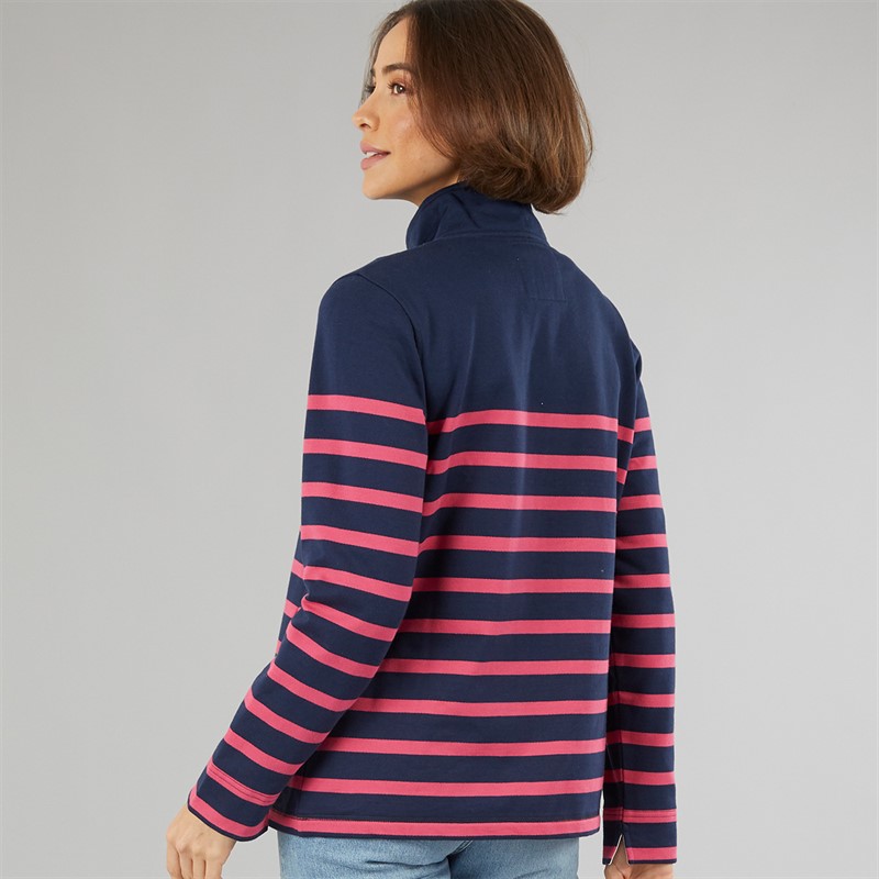 Crew Clothing Womens Toggle Stripe Sweatshirt Navy/Carmine