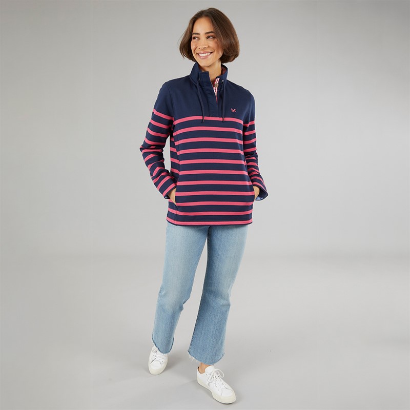 Crew Clothing Womens Toggle Stripe Sweatshirt Navy/Carmine