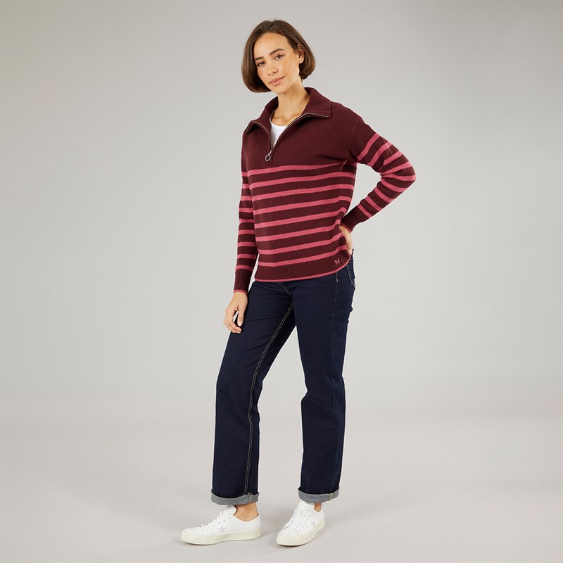 Crew Clothing Womens Half Zip Collared Jumper Port Royal/Malaga Pink