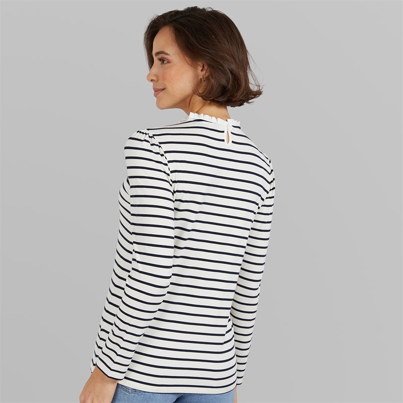 Crew Clothing Womens Frill Detail Top White/Navy White / Navy