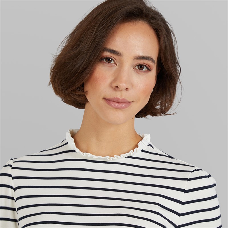 Crew Clothing Womens Frill Detail Top White/Navy White / Navy
