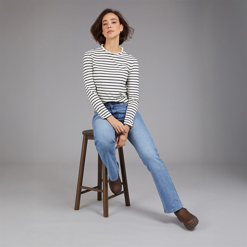 Crew Clothing Womens Frill Detail Top White/Navy White / Navy