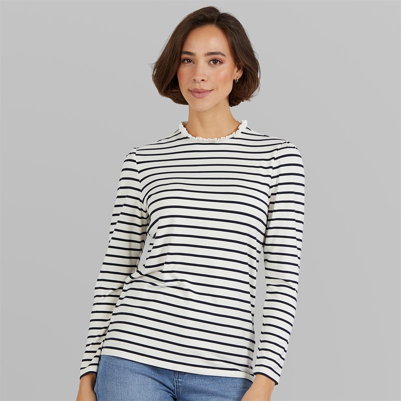 Crew Clothing Womens Frill Detail Top White/Navy White / Navy