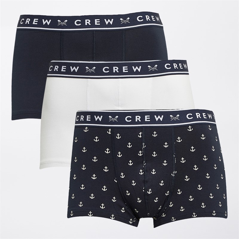 Crew Clothing Mens Three Pack Anchor Print Boxers Navy/White