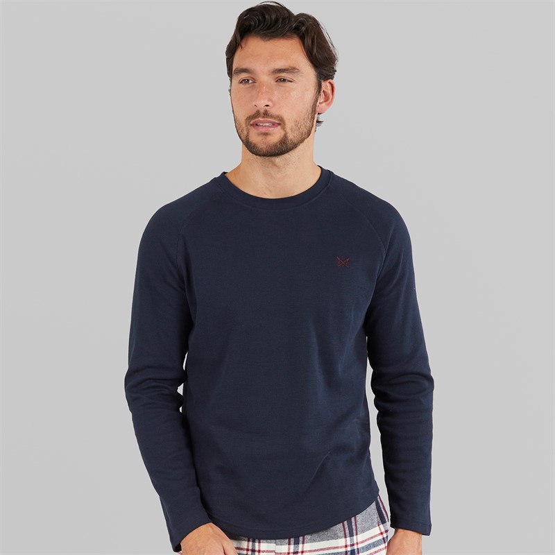 Crew Clothing Mens Regular Fit Waffle Long Sleeve Top Heritage Navy