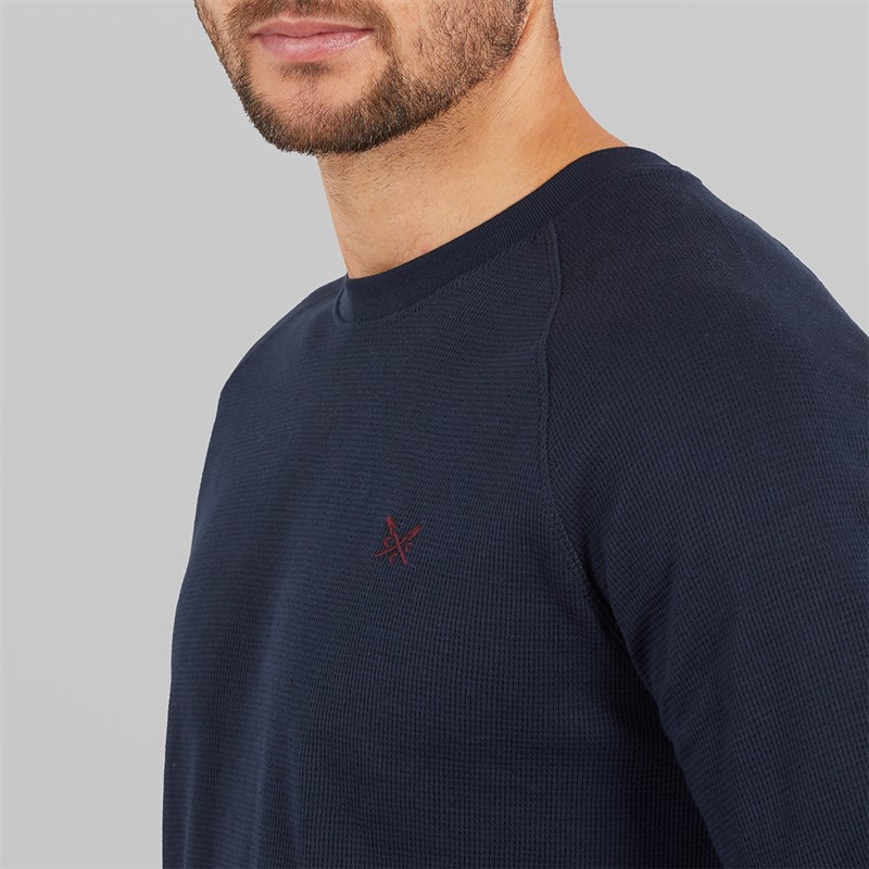 Crew Clothing Mens Regular Fit Waffle Long Sleeve Top Heritage Navy