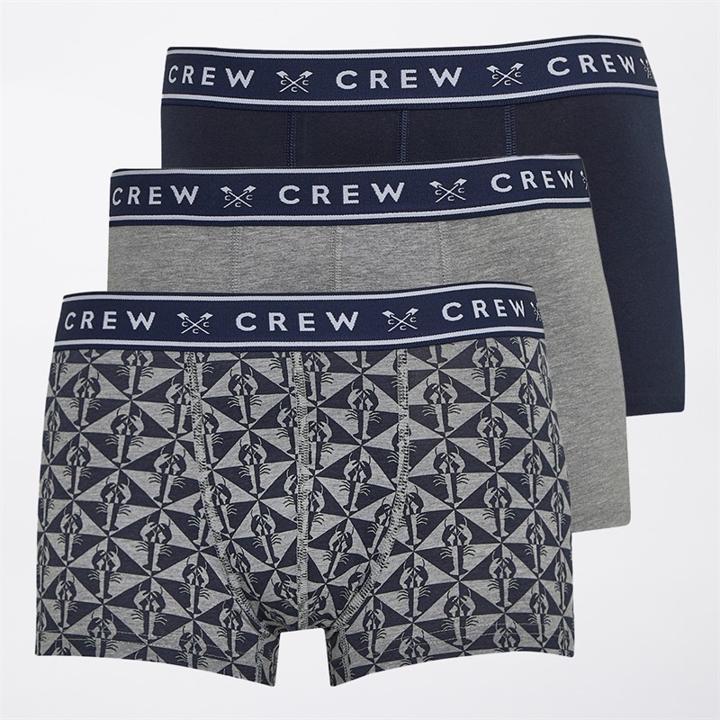 Crew Clothing Mens Three Pack Lobster Boxer Shorts Navy/Grey