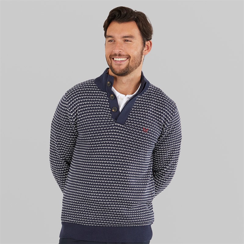 Crew Clothing Mens Button Neck Birdseye Jumper Navyppyrs