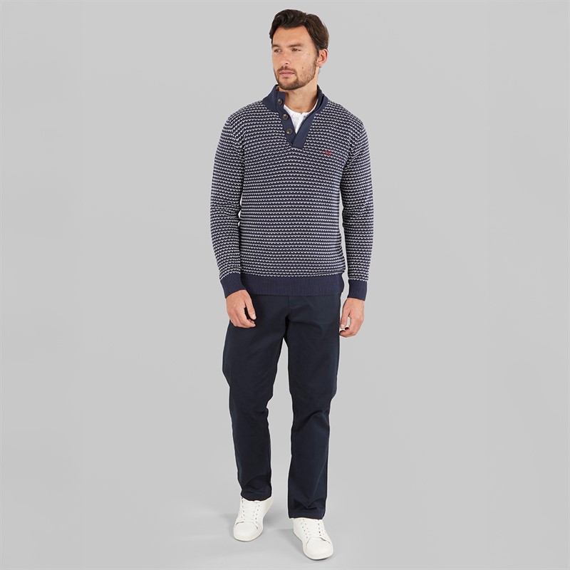 Crew Clothing Mens Button Neck Birdseye Jumper Navyppyrs