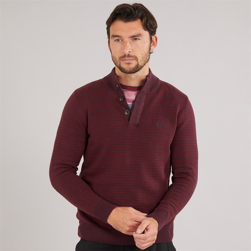 Crew Clothing Mens Button Neck Birdseye Jumper Winerhubrb