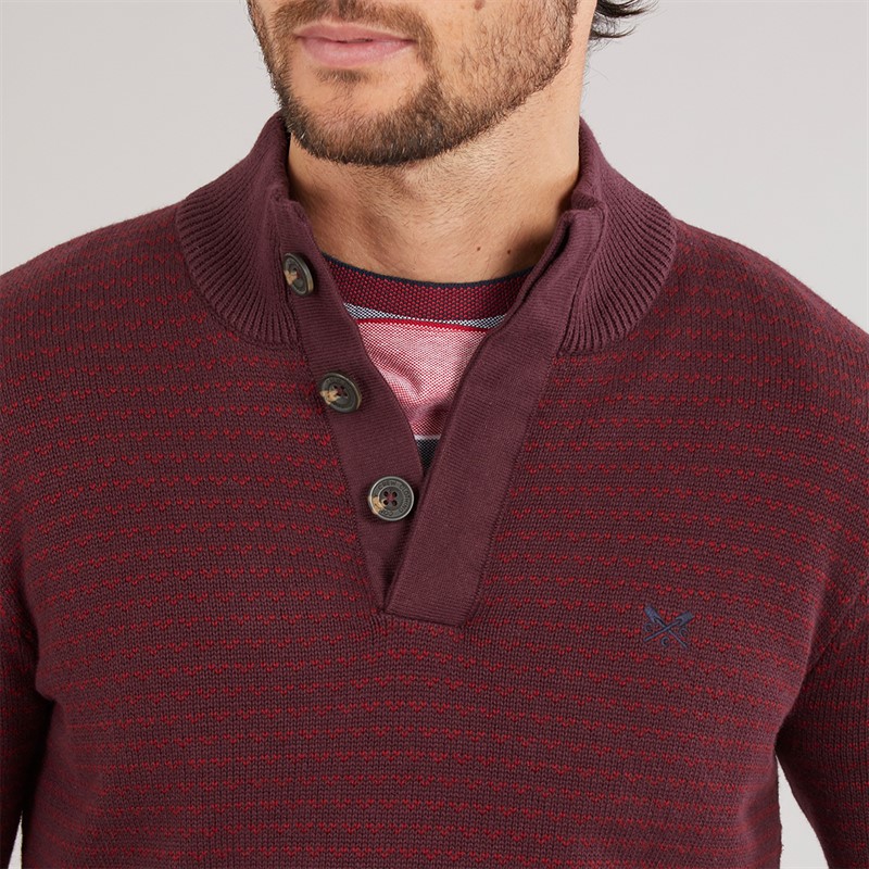 Crew Clothing Mens Button Neck Birdseye Jumper Winerhubrb
