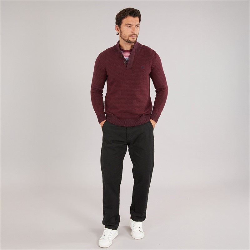 Crew Clothing Mens Button Neck Birdseye Jumper Winerhubrb