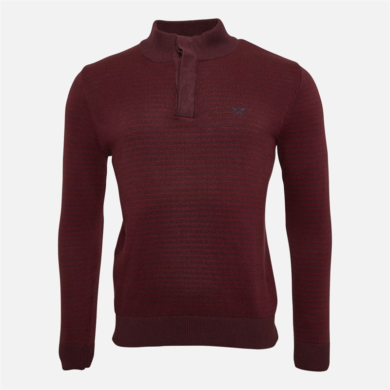 Crew Clothing Mens Button Neck Birdseye Jumper Winerhubrb