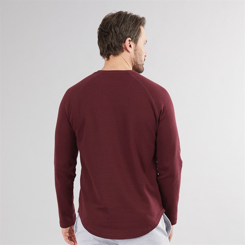 Crew Clothing Mens Loungewear Long Sleeve Waffle Top Burgundy