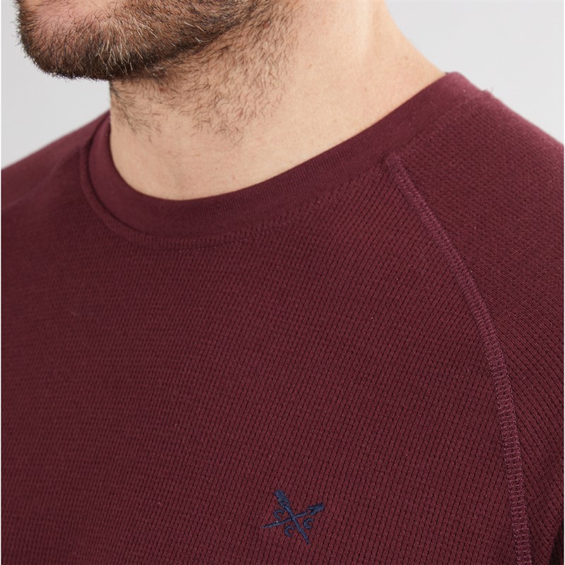 Crew Clothing Mens Loungewear Long Sleeve Waffle Top Burgundy
