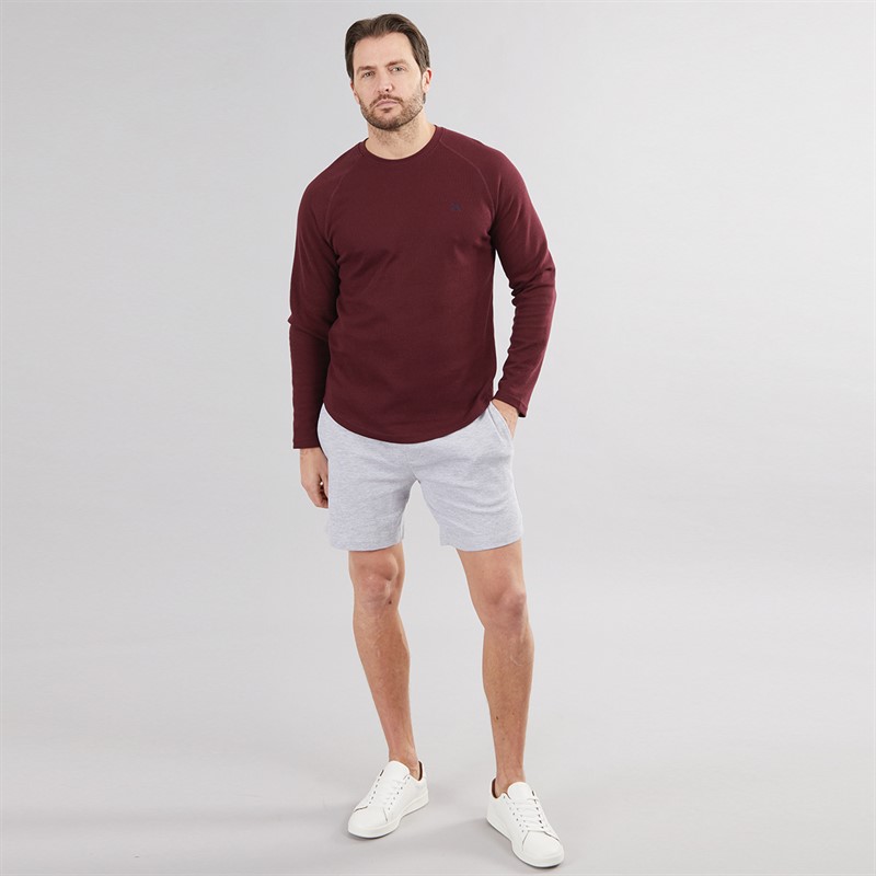 Crew Clothing Mens Loungewear Long Sleeve Waffle Top Burgundy