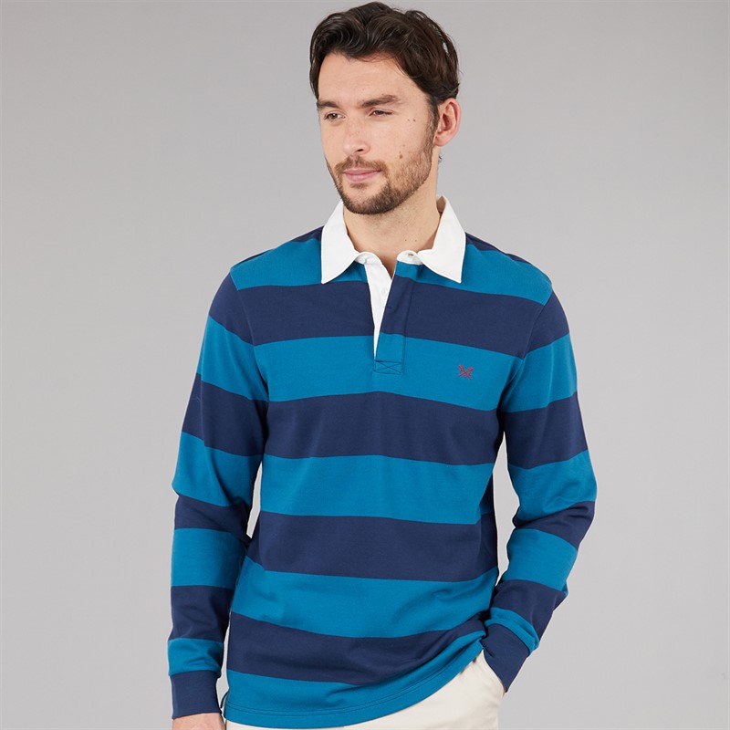Crew Clothing Mens Heritage Stripe Rugby Shirt Pageant Blue/Moroccan Blue