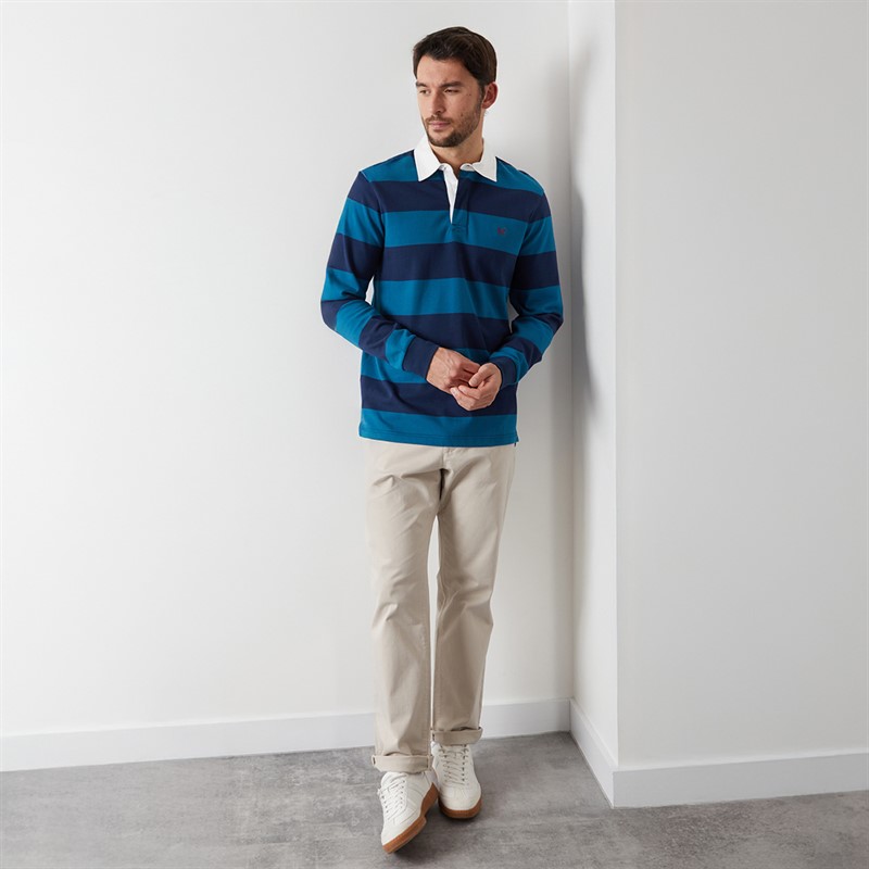 Crew Clothing Mens Heritage Stripe Rugby Shirt Pageant Blue/Moroccan Blue