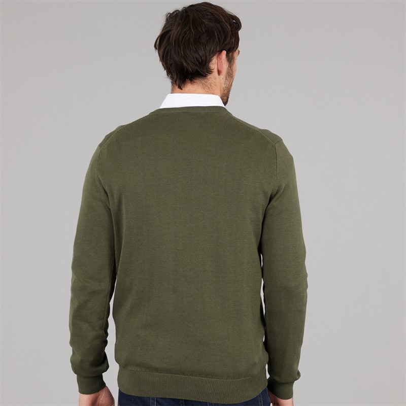 Crew Clothing Mens V-Neck Cotton Jumper Heritage Olive