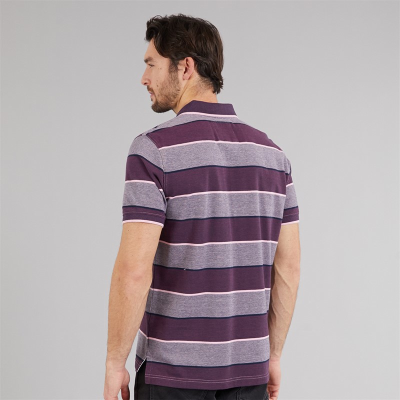 Crew Clothing Mens Oxford Stripe Polo Shirt Purple Potion/Heritage Navy/Cameo Pink