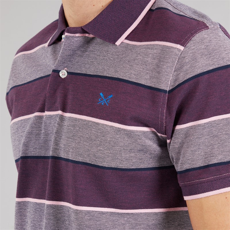 Crew Clothing Mens Oxford Stripe Polo Shirt Purple Potion/Heritage Navy/Cameo Pink