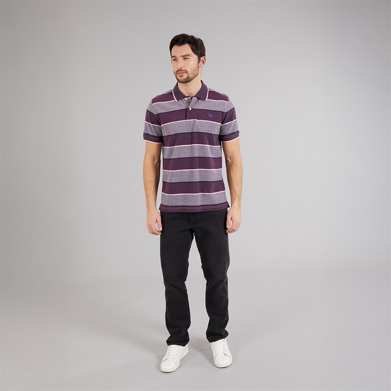 Crew Clothing Mens Oxford Stripe Polo Shirt Purple Potion/Heritage Navy/Cameo Pink