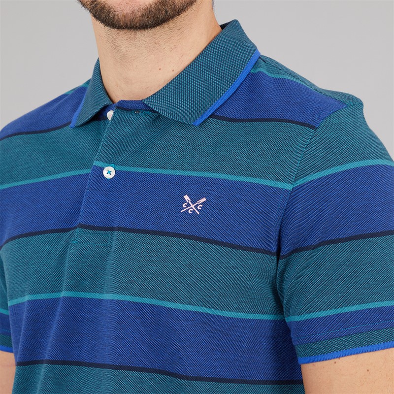 Crew Clothing Mens Oxford Stripe Polo Shirt Ocean Depths/Heritage Navy/Surf The Web