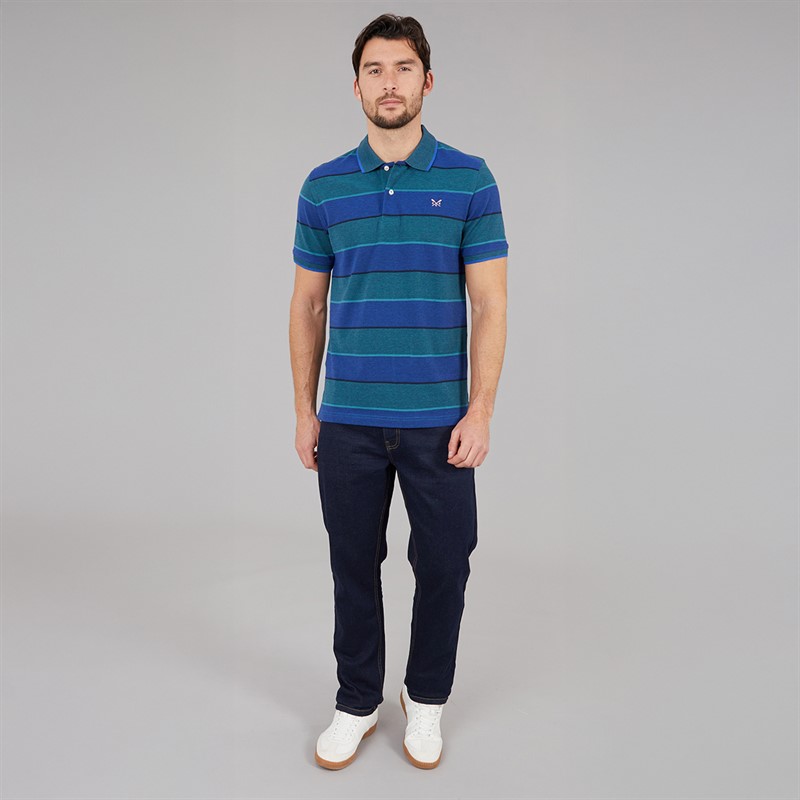 Crew Clothing Mens Oxford Stripe Polo Shirt Ocean Depths/Heritage Navy/Surf The Web