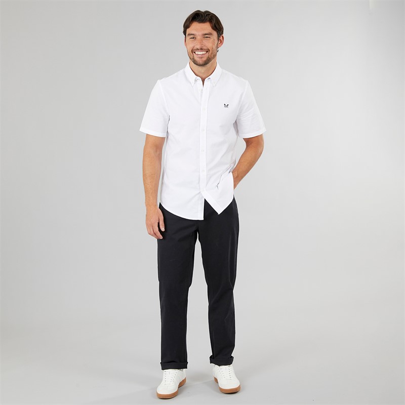Crew Clothing Mens Short Sleeve Oxford Shirt Optic White