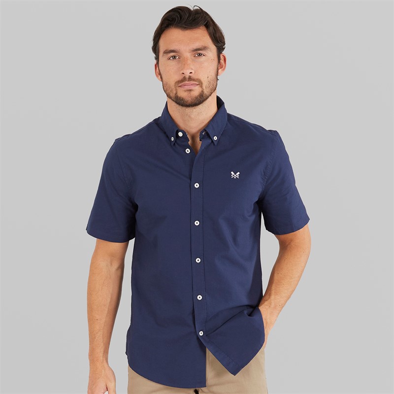 Crew Clothing Mens Short Sleeve Oxford Shirt Heritage Navy