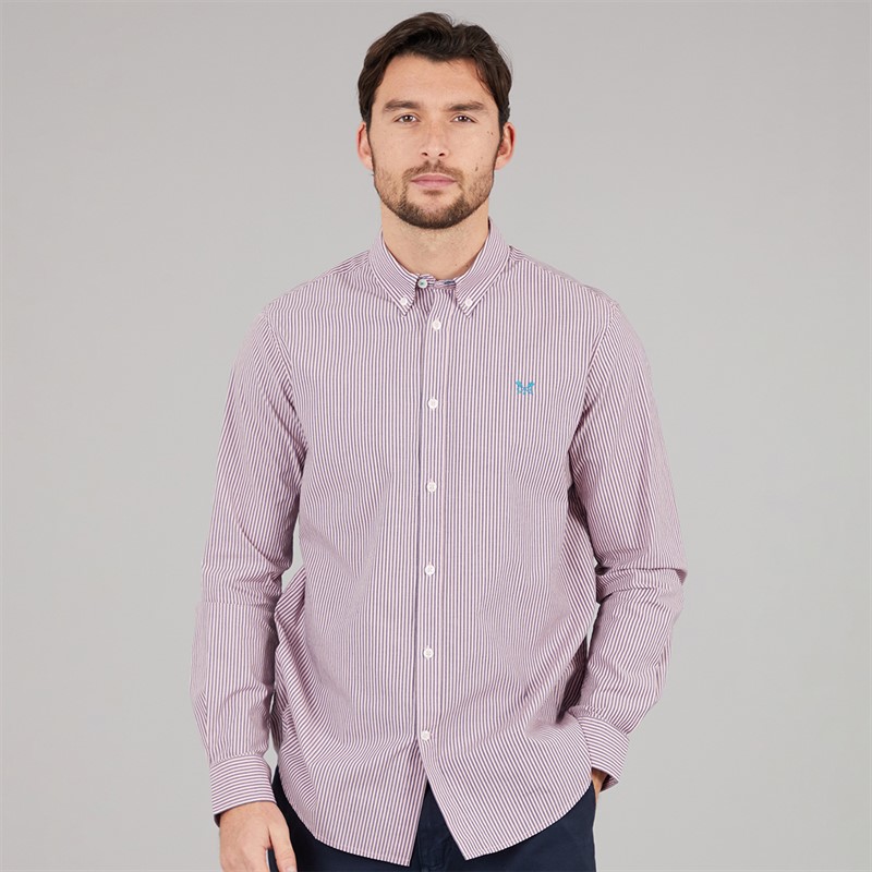 Crew Clothing Mens Classic Fit Stripe Poplin Shirt Heritage Navy/Cameo Pink