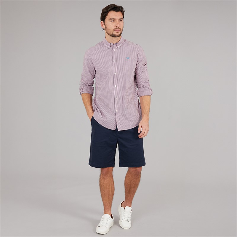 Crew Clothing Mens Classic Fit Stripe Poplin Shirt Heritage Navy/Cameo Pink