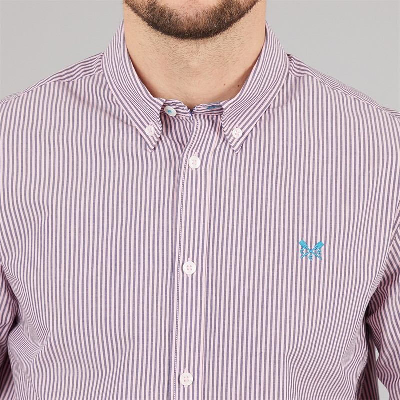 Crew Clothing Mens Classic Fit Stripe Poplin Shirt Heritage Navy/Cameo Pink