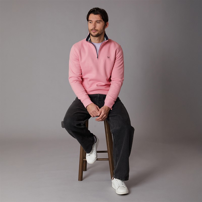 Crew Clothing Mens Half Zip Solid Sweatshirt Cameo Pink