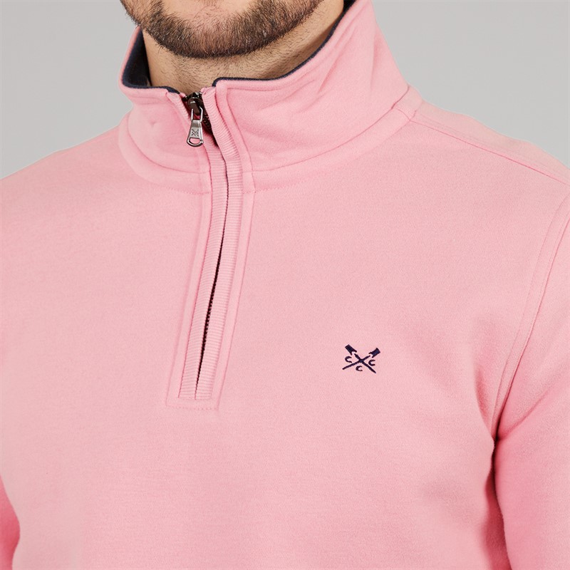 Crew Clothing Mens Half Zip Solid Sweatshirt Cameo Pink