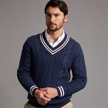 Crew Clothing Mens Cricket Jumper Heritage Navy/Zinfandel